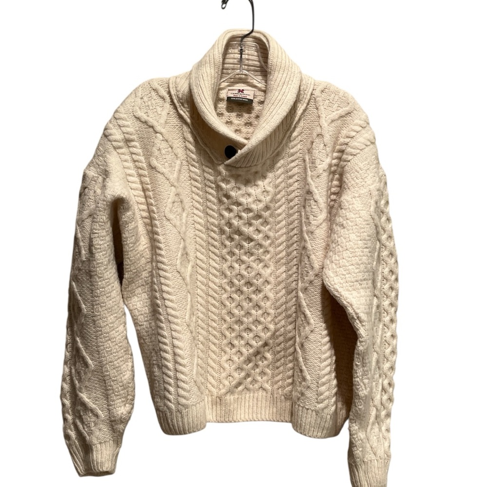 Cream Cable Knit Shawl Collar Sweater - Unbranded